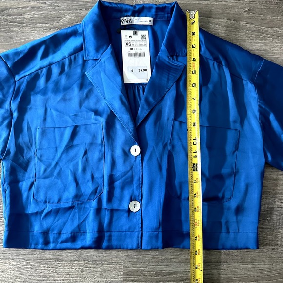 *NWT* Zara Royal Blue Crop Button Up Blouse Size XS - Picture 6 of 7